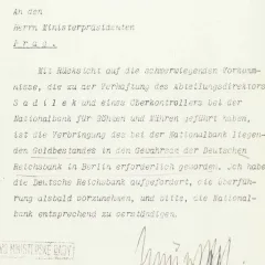 Rozhodnutí říšského protektora K. von Neuratha o odvezení zlata z NBČM (1940)