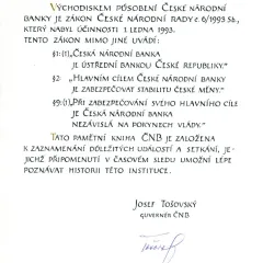 Předmluva Kroniky České národní banky z roku 1993