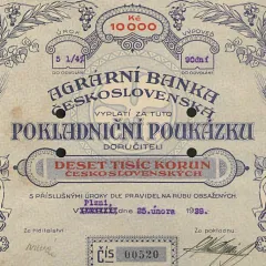 Pokladniční poukázka Agrární banky Československé na 10'000 Kčs (1929)