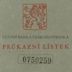 Průkazní lístek ke vkladní knížce Státní banky československé (1950)