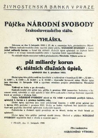 Oznámení o vypsání 4% půjčky národní svobody (1918)