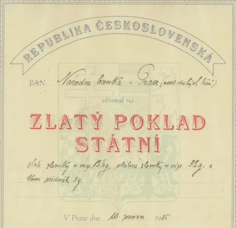 Certifikát Zlatý poklad státní (1935)
