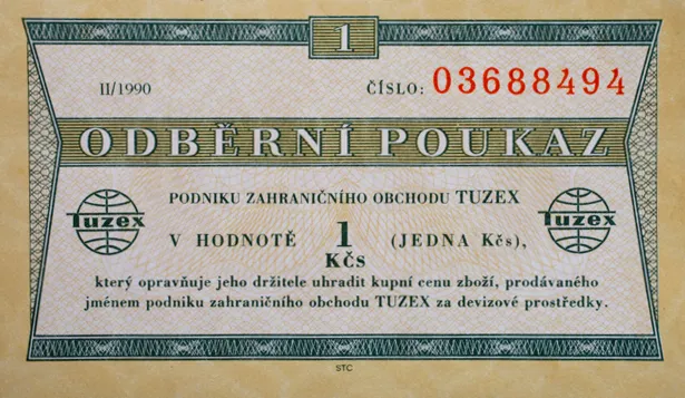 Rub tuzexového bonu v hodnotě 1 Kčs s platností do roku 1990 (1989), Štěrba Martin, ČTK