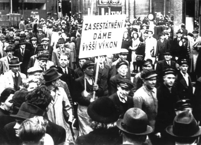 Manifestace za zestátnění průmyslu a bank (1945), ČTK